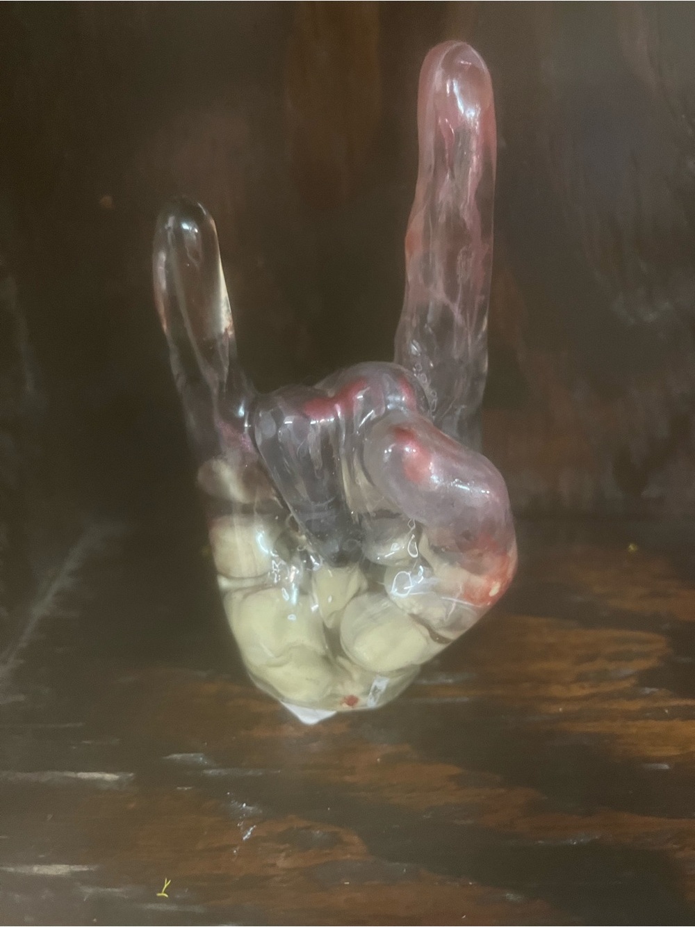 Epoxy 'Rock On' Hand Sculpture in Clear, Ring Holder